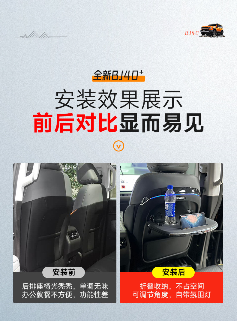 Suitable for the New Bj40 Car-Mounted Small Table Board, Multi-Functional Rear Seat Foldable Computer Office Dining Table, Car Interior Accessories