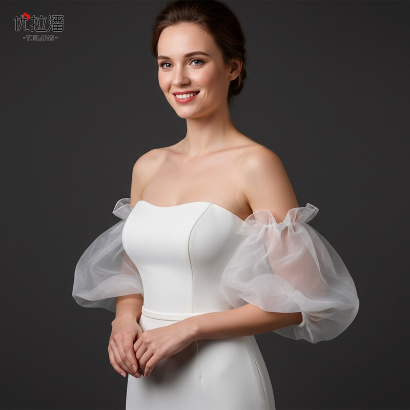 Youlapan Vm132 Foreign Trade Bridal Organza Puff Sleeve Korean-Style Wedding Dress Strapless Sleeveless Gown with Sleeve Covers, No Sewing Required Youlapan Vm132 Foreign Trade Bridal Organza Puff Sleeve Korean-Style Wedding Dress Strapless Sleeveless Gown with Sleeve Covers, No Sewing Required