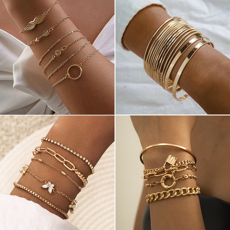 European and American Cross-border Amazon Punk Bracelet Diamond-encrusted Butterfly Stacked Chain Jewelry Hip-hop Multi-layer Bracelet OT Bracelet European and American Cross-border Amazon Punk Bracelet Diamond-encrusted Butterfly Stacked Chain Jewelry Hip-hop Multi-layer Bracelet OT Bracelet
