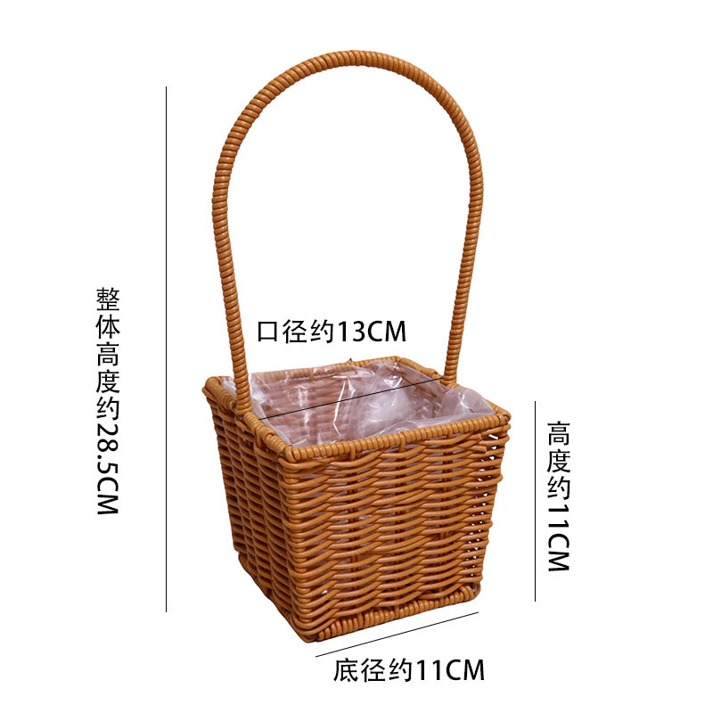 Cestas de mano tejidas a mano de plástico de caña decorativa flor seca canasta de flores portátiles canasta de regalos al por mayor