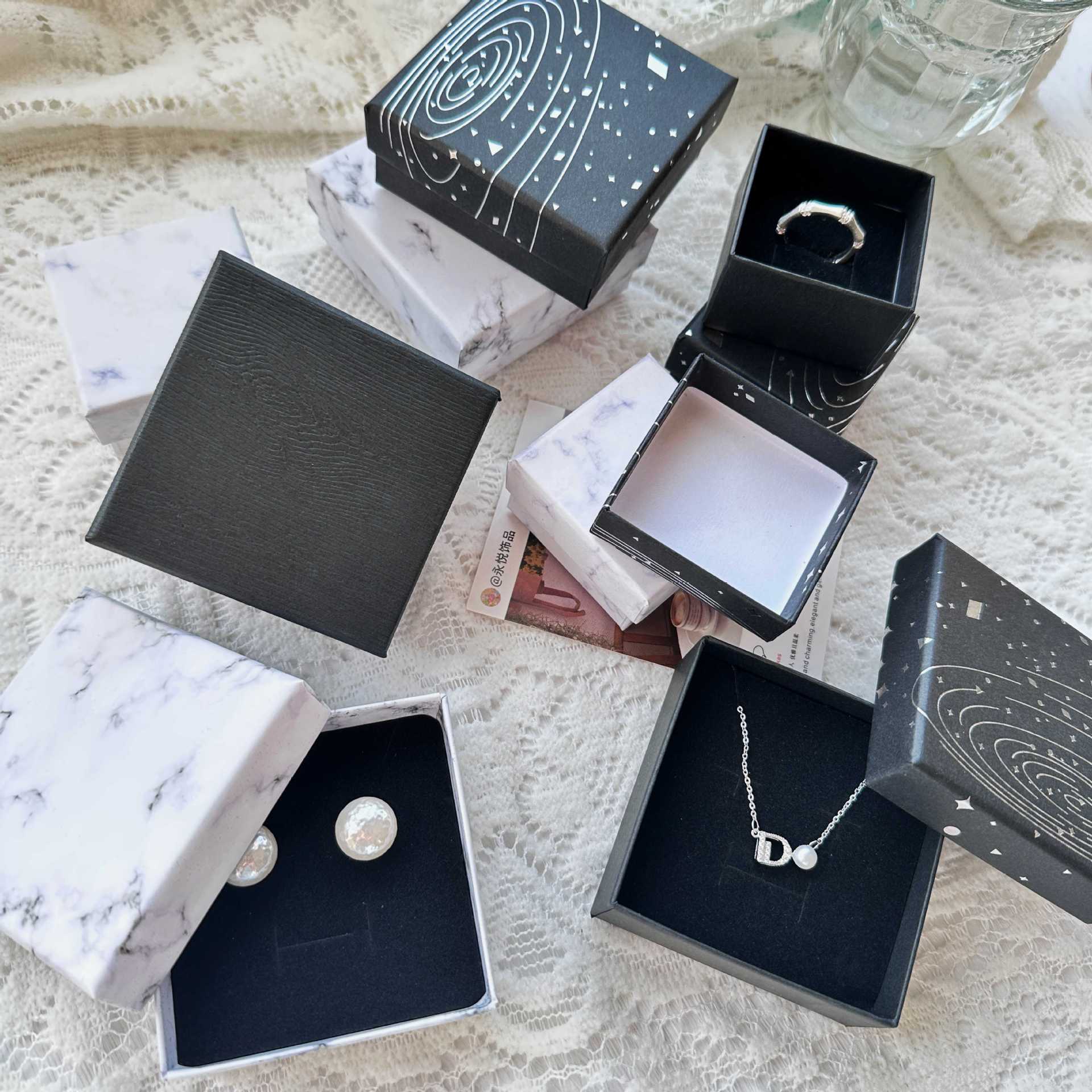 珠宝首饰盒ins小饰品绿色纸盒耳钉吊坠包装盒抽屉拉盒戒指盒礼盒