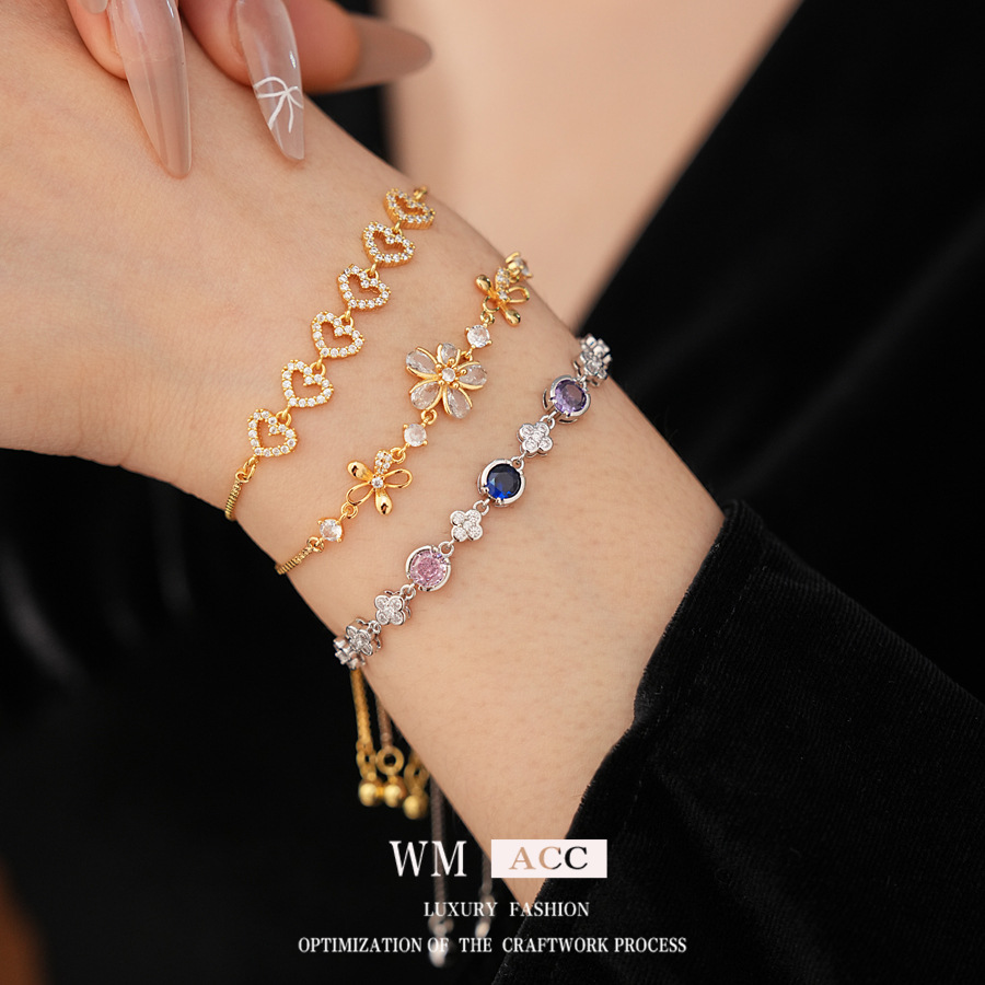Flores de zircón redondas de amor colgante pulsera ligera de lujo de alta calidad sensación de diseño de pulsera delicada nicho joyería de mano versátil