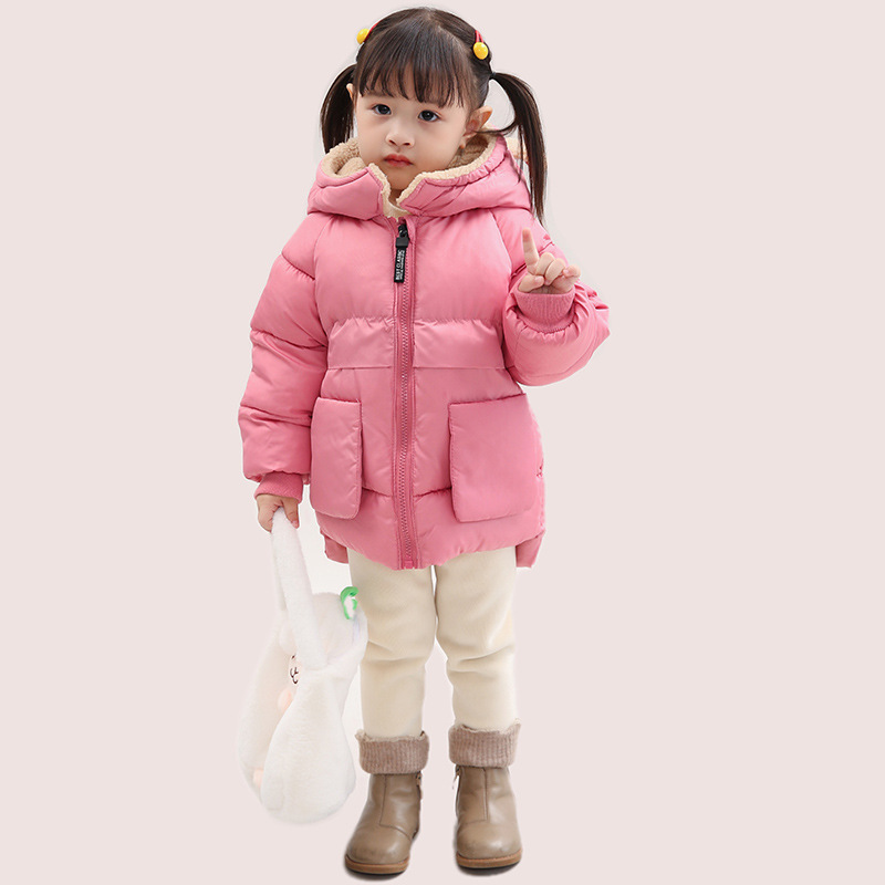 Niños y niñas, chaqueta de algodón, chaqueta de algodón, chaqueta de cordero de cachemira 2025, nuevo otoño y invierno corto, chaqueta de calentamiento con capuzas gruesas