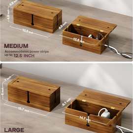 跨境木质理线盒桌下插排存放盒木质电缆管理盒书房桌面实木