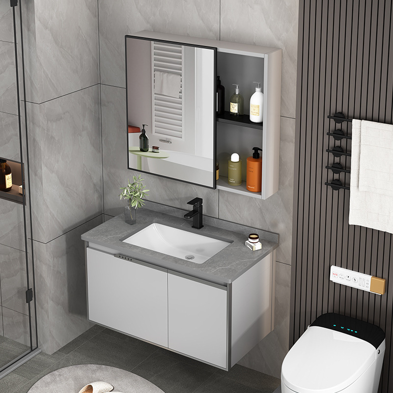 Gabinete de baño de aluminio del espacio de cerámica combinación integrada Baño de aleación de aluminio espejo inteligente lavabo