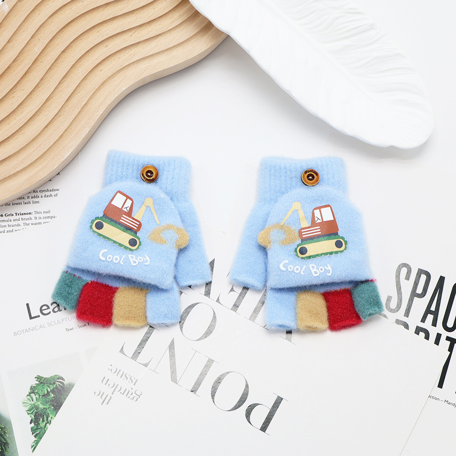 Guantes de invierno de medio dedo para niños niños niños niños niñas estudiantes lindos guantes de peluche de dibujos animados