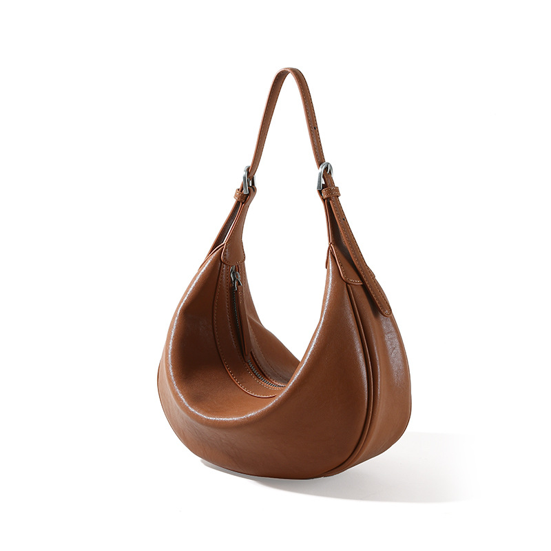 New Top Grain Vegetable-Tanned Leather Commuter Dumpling Bag, Luxury Genuine Leather Shoulder & Crossbody Bag For Women - Thumbnail 6