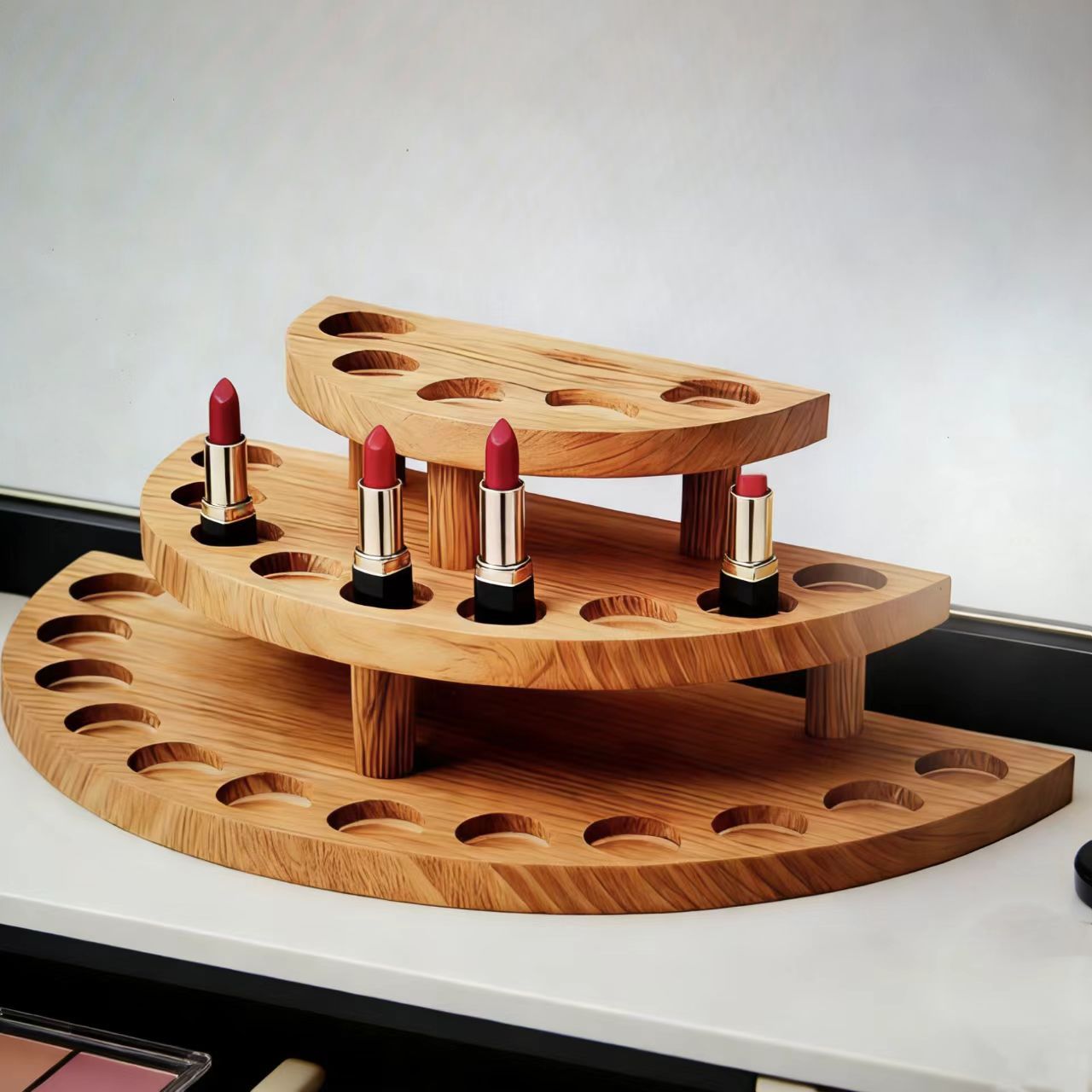 Pine Wood Bottle Storage Rack Desktop Display Three-Tier Ladder Rack Essential Oil and Perfume Storage Organizer Dressing Table