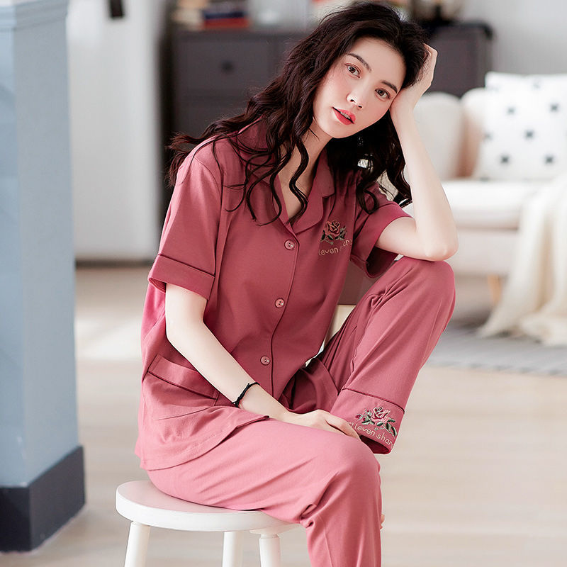 100% pijamas de algodón de las mujeres de verano de mediana edad y ancianos pantalones de manga corta de las mujeres de talla grande verano ancianos ropa de casa traje