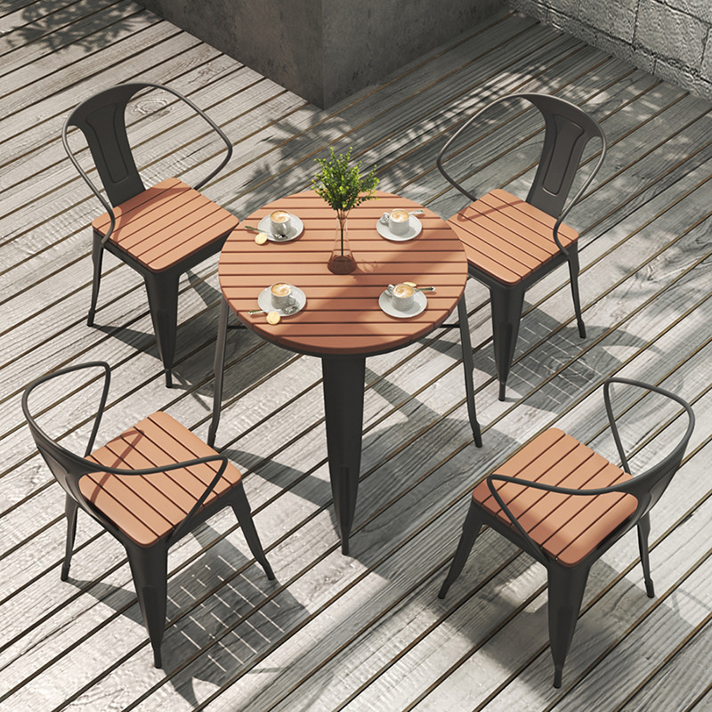 Modern simplicity leisure outdoor table chair villa garden rooftop a table four chair coffee milk tea shop plastic wooden tables and chairs