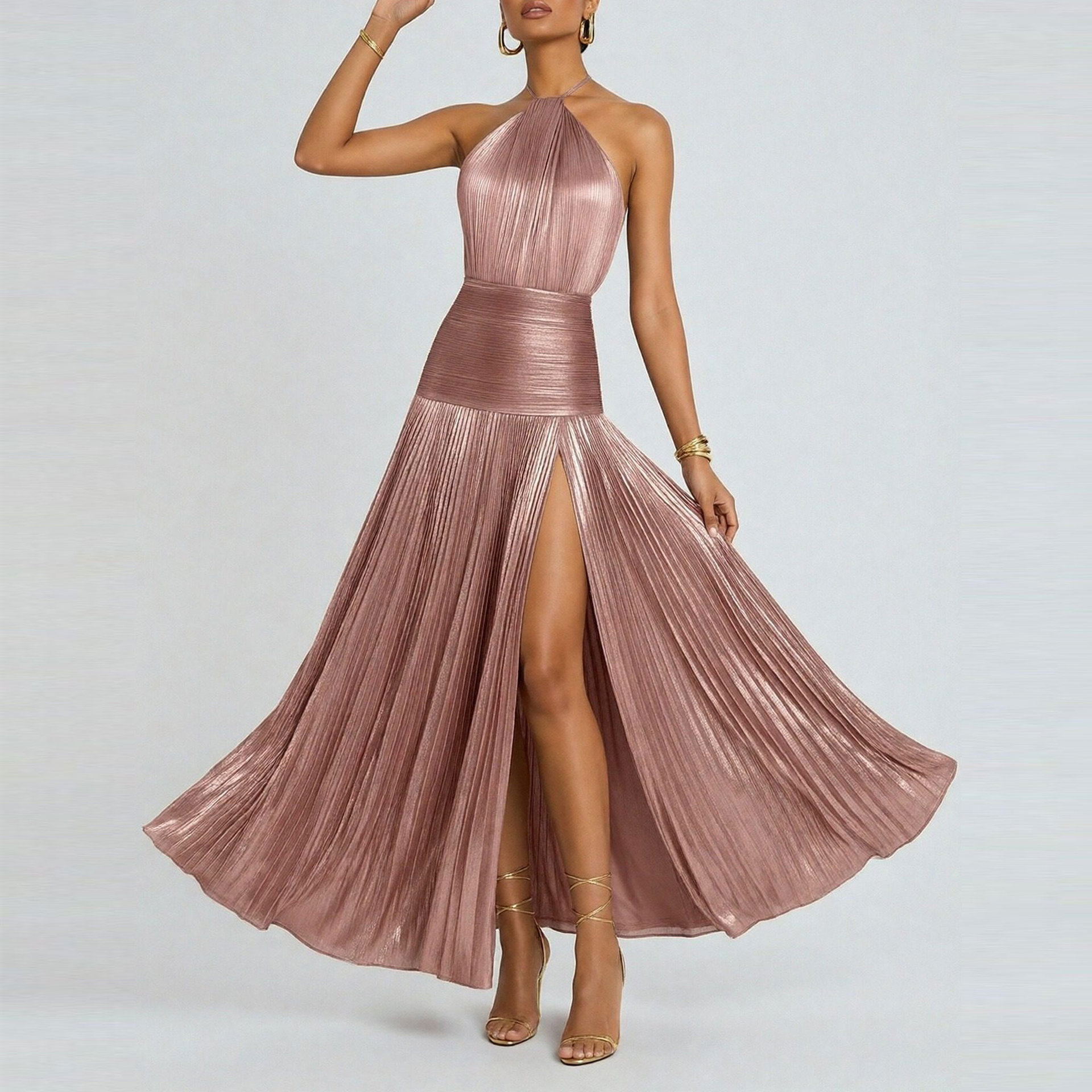 2026 Spring New Foreign Trade European And American Women's Fashion Elegant Waist-Cinching Halter Neck Backless_ecoleips.com