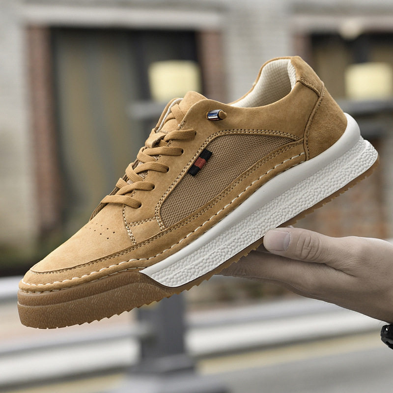 Giày sneaker nam da thật lộn nhung đế dày cổ thấp dáng thể thao — Màu vàng 2633, Màu xám 2633