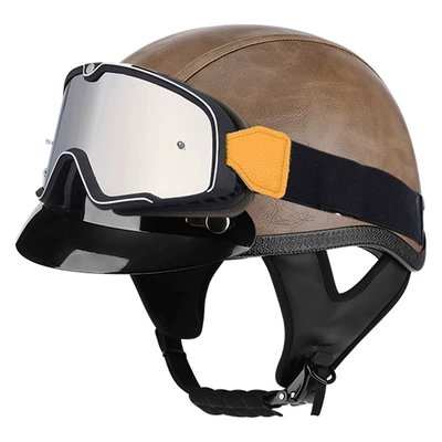 Motosiklet kaskı (dəbilqə) – Seasons men's and women's four seasons - light-brown-leather-brim-large-frame-goggles-m56-57cm