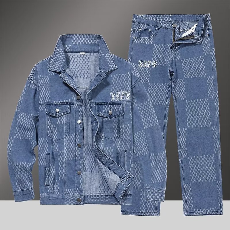 Spring and Autumn Denim Clothes suit Boys Handsome Jacket Jacket Overwear Jeans Two-Piece Set