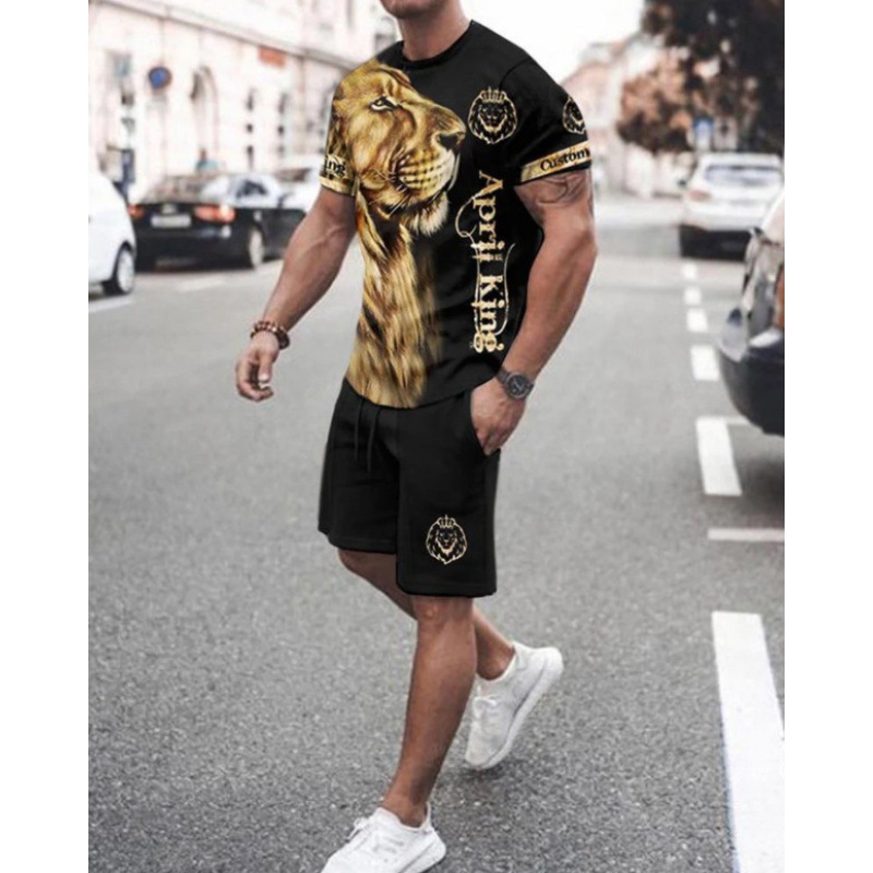 2023 verano transfronterizo camiseta 3D europea y americana manga corta pantalones cortos de dos piezas deportivos casuales para hombres