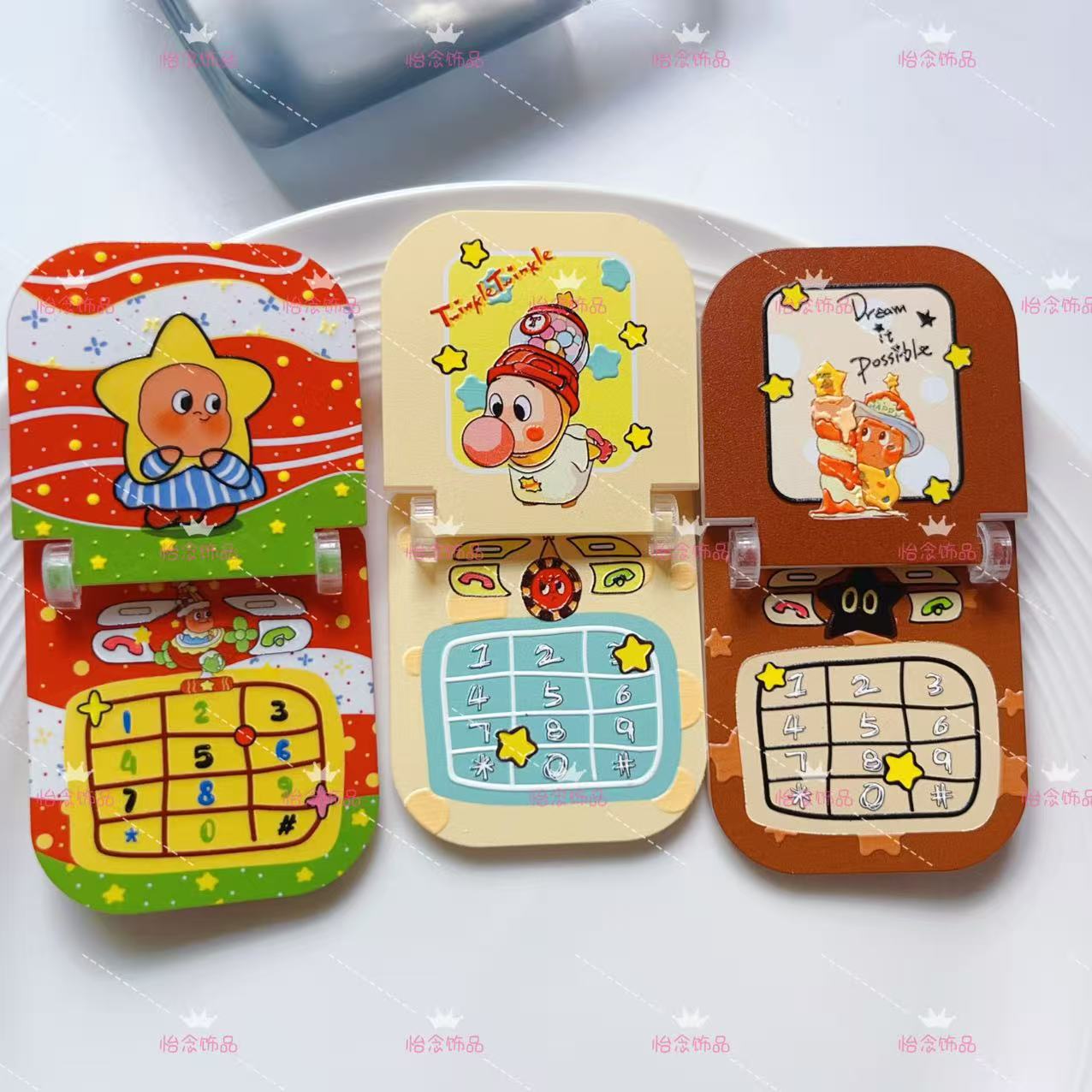 印花浮雕星星人翻盖手机亚克力片吊孔珠diy手机链小滴溜包挂配件