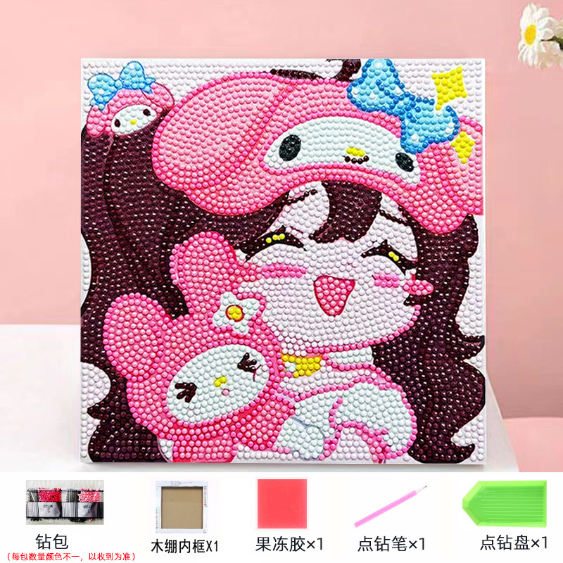 Envío gratis 20 * 20diy pintura de mampostería pintura de diamantes dibujos animados para niños anime pintura decorativa hecha a mano Kuromi con marco