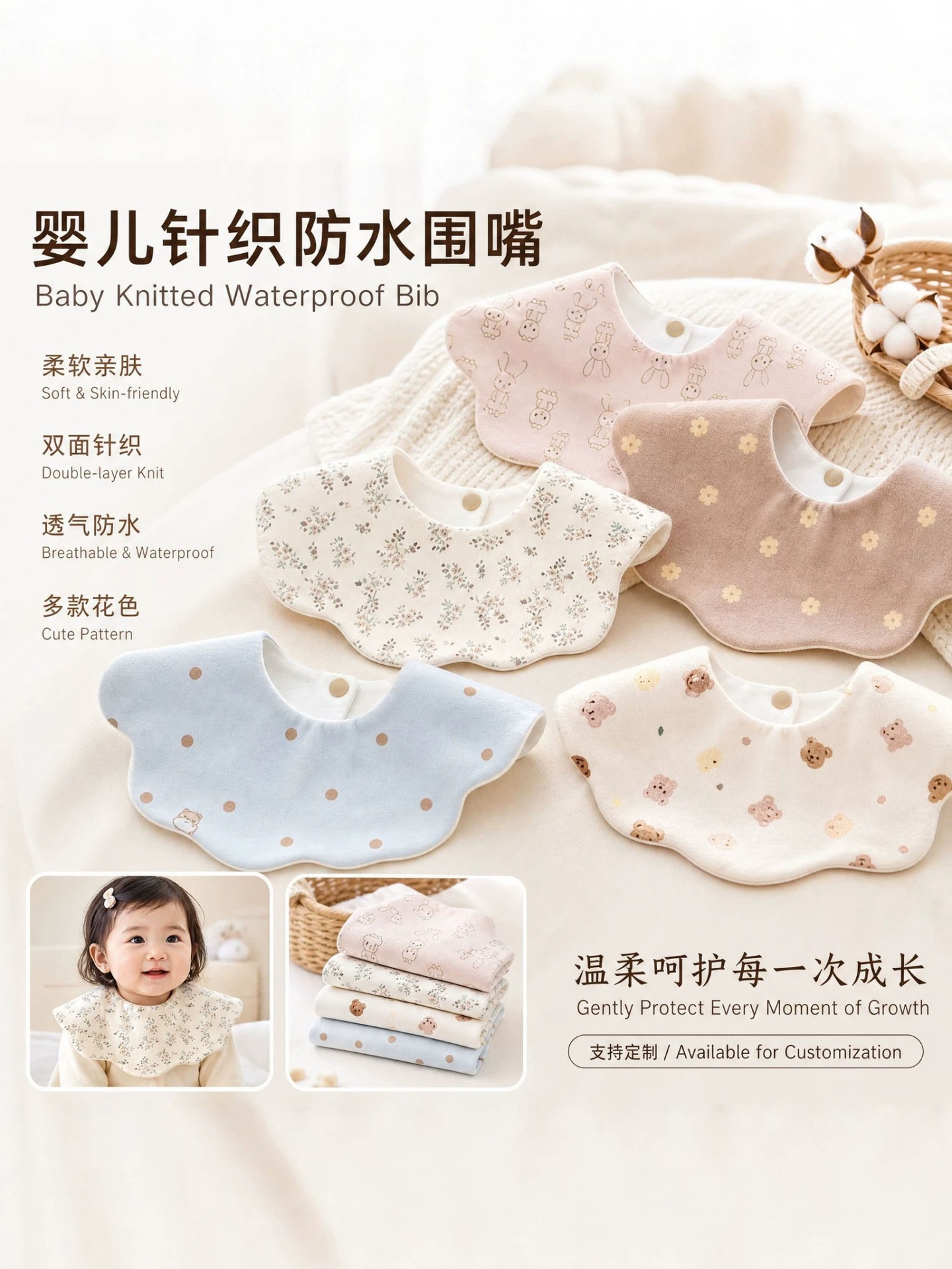 Baby Saliva Towel, Baby Anti-Spit-Up Bib, Pure Cotton Newborn Infant Bib for Boys and Girls