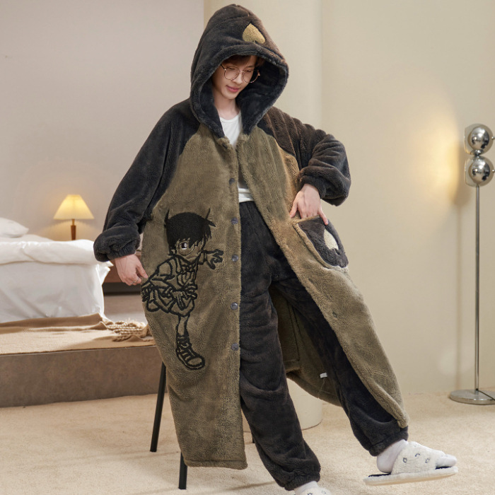 2025 pijamas de invierno para hombres gruesos coral vello de coral juvenil de tamaño grande 200 kg de franela de dibujos animados ropa de dormir conjunto de ropa para el hogar