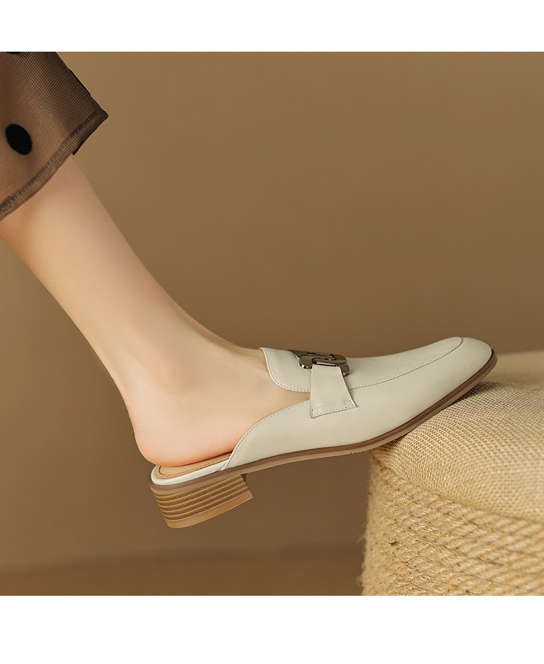 Giày mule nữ da bò mũi nhọn gót thấp 2 cm — Màu đen chi tiết 11