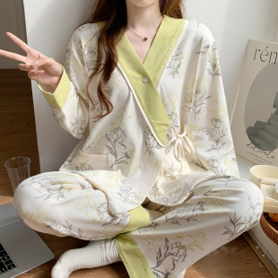 Summer Thin Moon Maternity Nursing Kimono Breastfeeding Kimono Spring and Autumn Pregnant Women Pajamas Postpartum Maternal Nursing Home suit