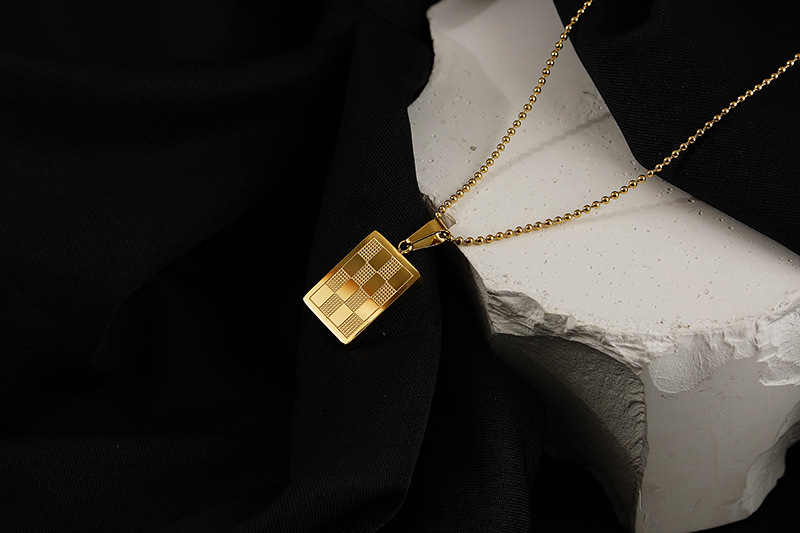 Checkerboard necklace womens simple fashion small square pendant titanium steel clavicle sweater chainpicture1