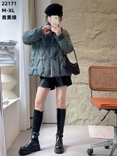 2023冬季韩版时尚仿貂绒拼接羽绒服两粒盘扣短款长袖外套