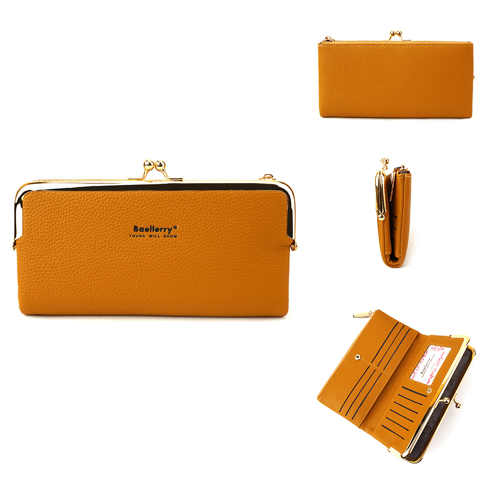 Baellerry nueva cartera larga de las mujeres de estilo coreano patrón de lychee multi-tarjeta de la moneda monedero de la mujer bolsa de la boca