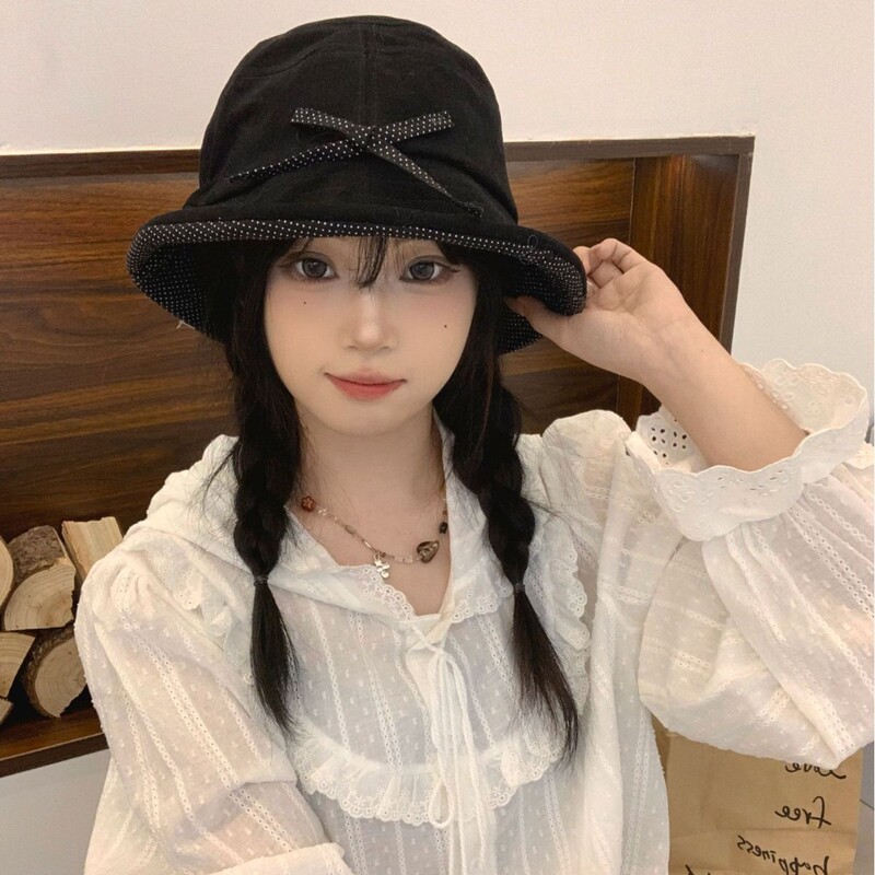 千金风波点蝴蝶结卷边渔夫帽女早秋薄款气质优雅盆帽双层帽边礼帽|undefined