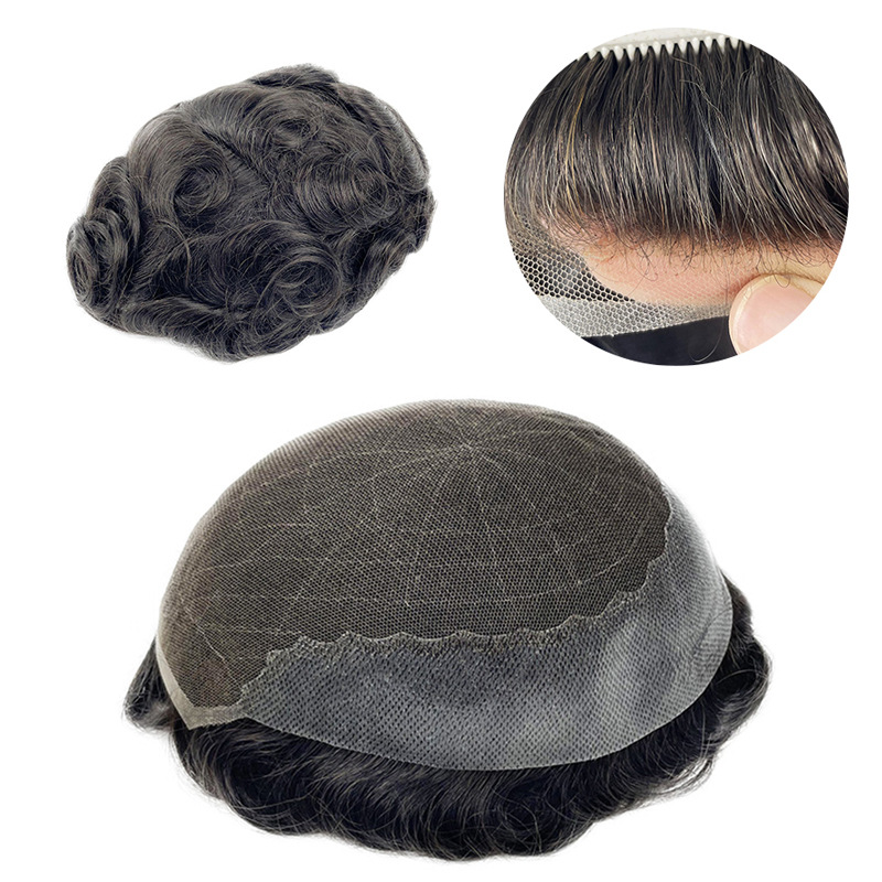 European and American Men's wig full hand woven Swiss net PU side real hair Men's reissue Q6 Toupee For Men