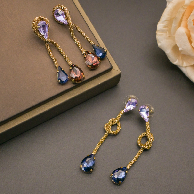 Vintage Saphir Ohrclips Wassertropfen Design Für Damen_voghion.com
