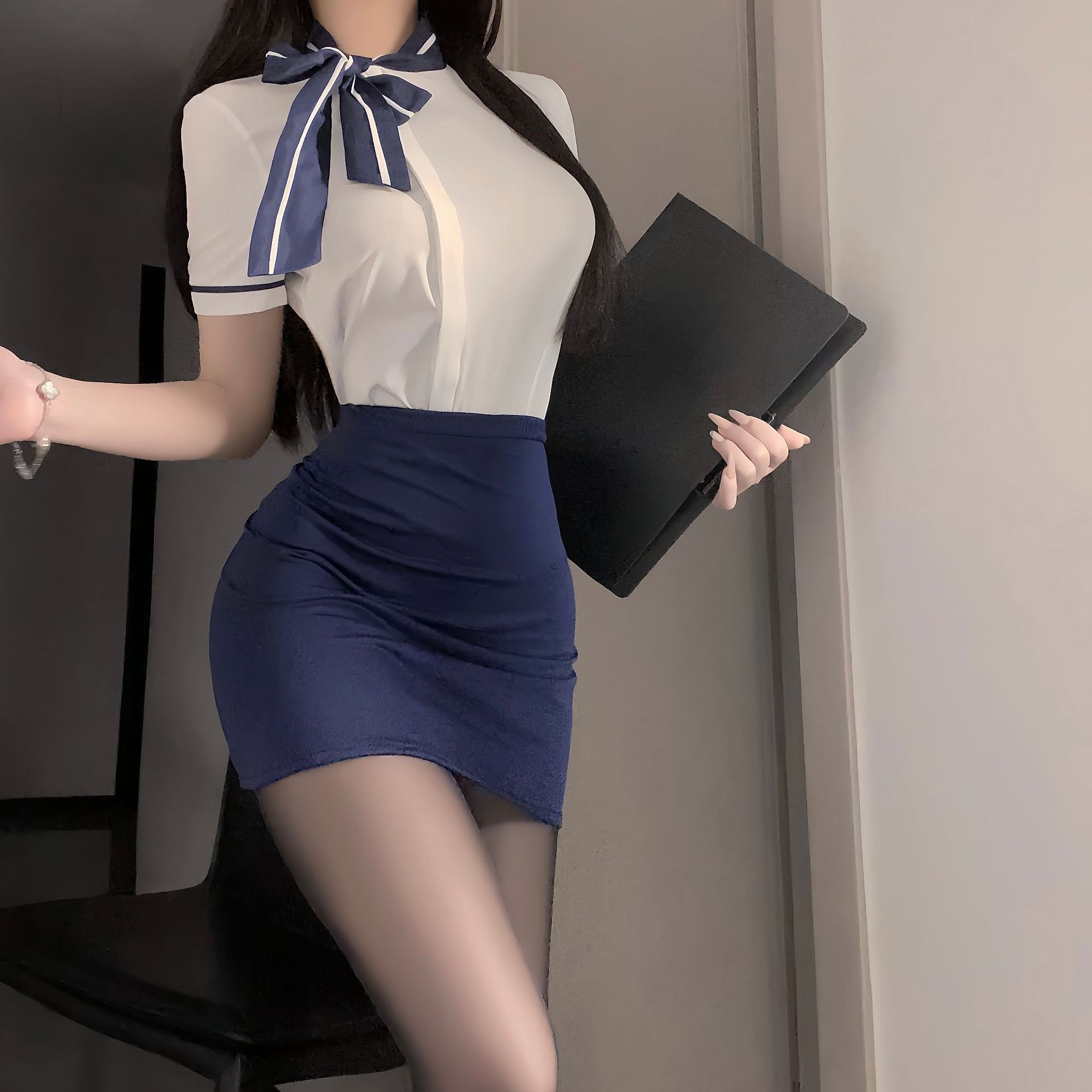 Sexy Lingerie Stewardess Uniform Elastic Slimming Hip Skirt Sexy Professional Secretary Female Role Play