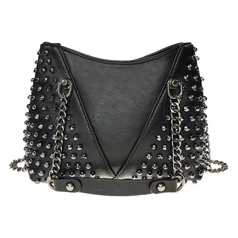 Internet Celebrity Small Bag Women's 2020 New ins All-match Texture Portable Shoulder Crossbody Bag Distinctive Rivet Chain Bag