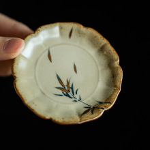 仿古描金纯手绘青竹杯垫陶瓷防烫茶托隔热茶垫碟杯托茶具配件