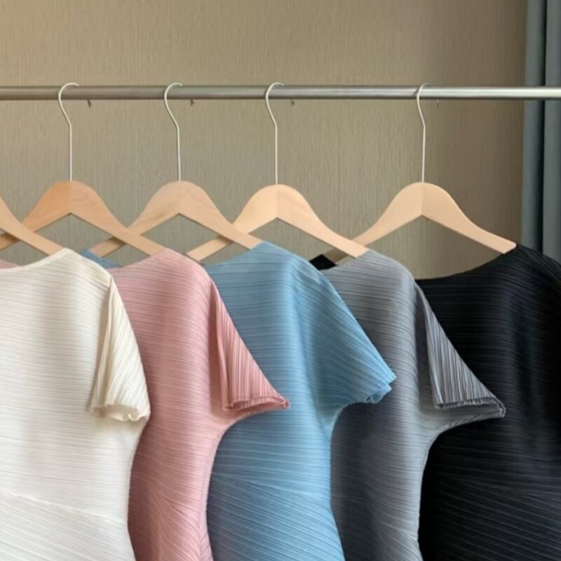053108 Women's 2026 Summer New Pleated Short Top, High Aesthetic Value, Asymmetrical Loose Round Neck T-Shirt Short