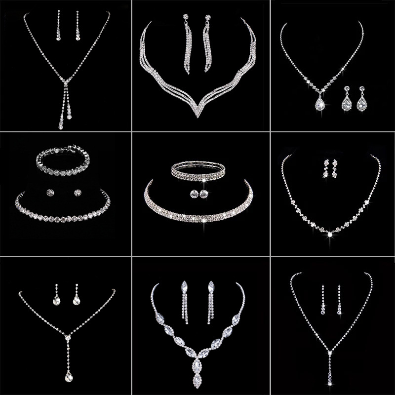 Popular en línea traje moda al por mayor brillante diamante ZIRCON gota de agua collar pendientes nupcial accesorios la boda para las mujeres