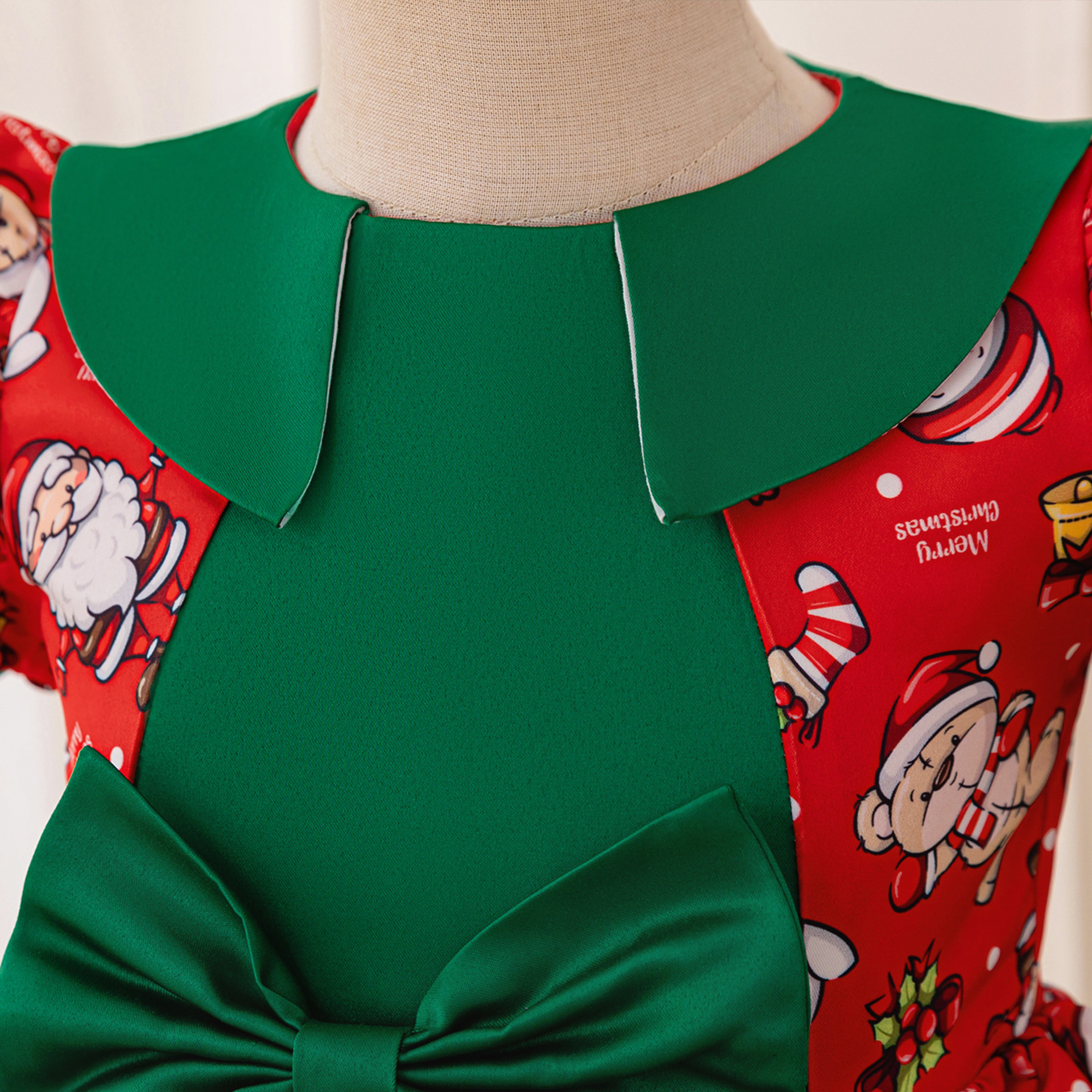 Navidad transfronteriza nueva falda de burbuja manga satén rojo verde vestido de moda vestido de princesa infantil