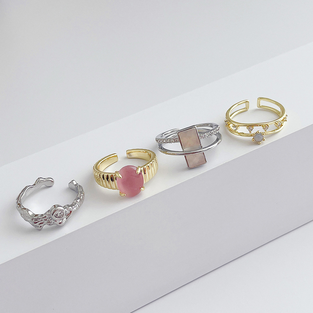 Simple Style Round Copper Inlay Artificial Gemstones Open Ring 1 Piece