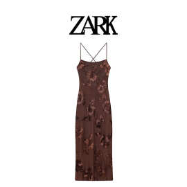 ZARK 欧美新款欧美刺绣花卉露背交叉绑带长裙 跨境外贸女装批发