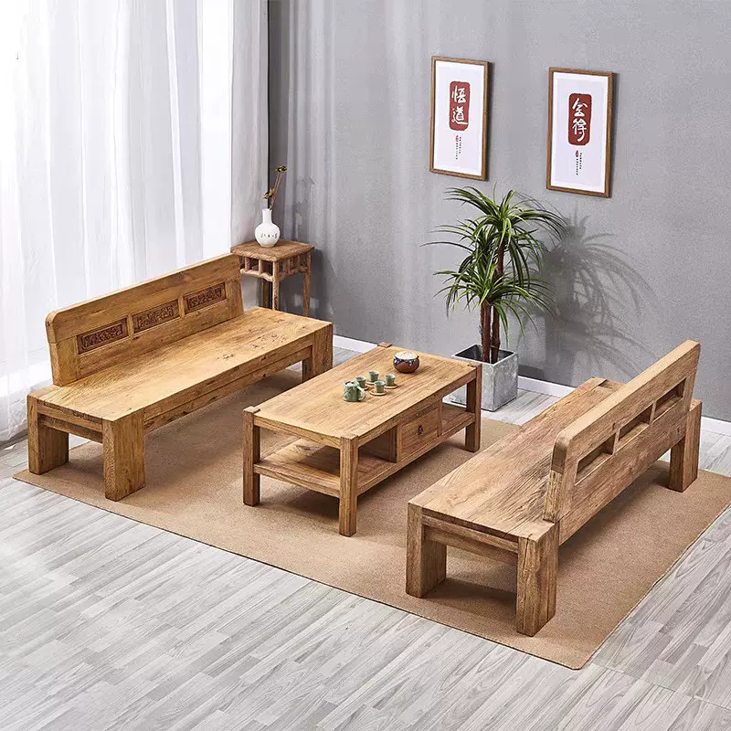 老榆木罗汉床实木沙发椅打坐禅意床榻小户型侘寂风风化老门板沙发