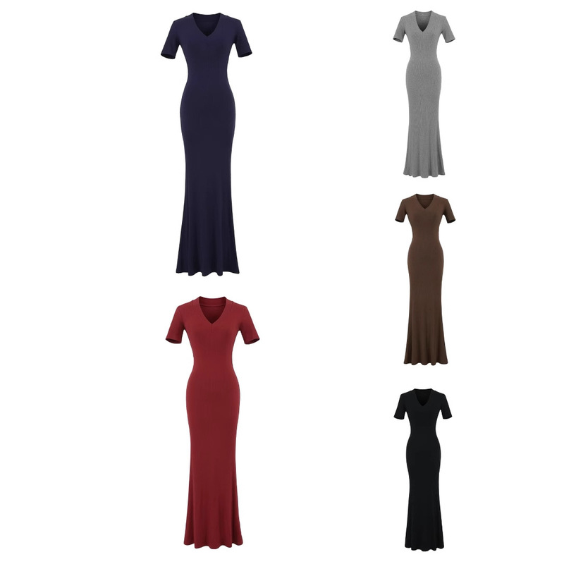 2025 Summer New Basic Kardashian Style V-Neck Long Dress Sexy Slim-Fit Dress 2025 Summer New Basic Kardashian Style V-Neck Long Dress Sexy Slim-Fit Dress