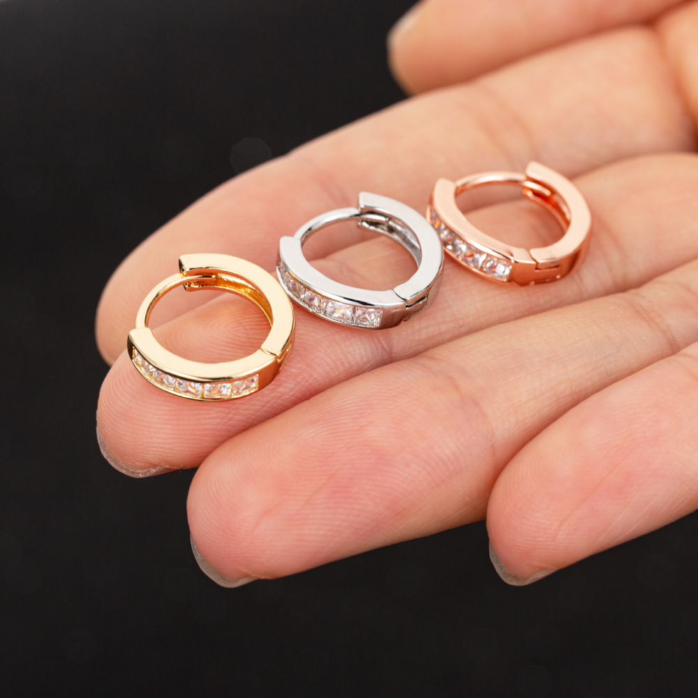 Zircon Inlay Material 1 Pair Casual Elegant Geometric Copper Zircon Hoop Earrings
