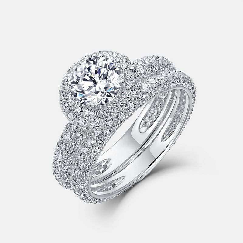 Especial transfronterizo para el anillo de diamantes de moissanita brillante y brillante femenino S925 plata industria pesada anillo de diamantes de color con incrustaciones completas anillo combinado moda