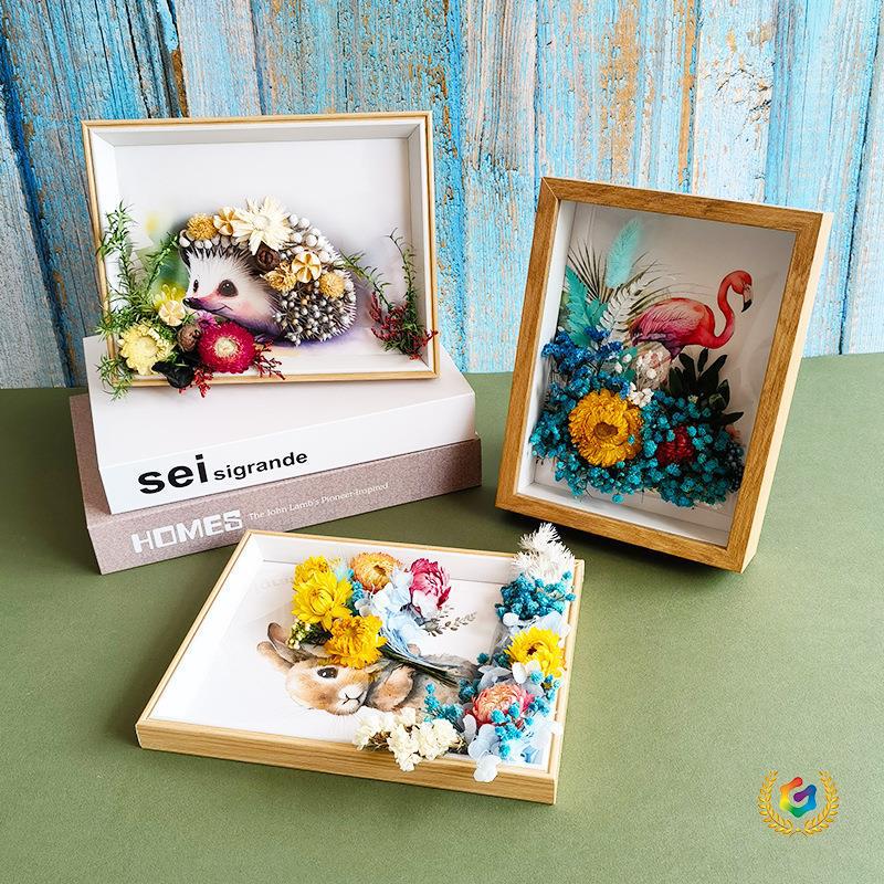 ☼ Photo Frame with Dried Flowers, Handmade DIY Eternal Flower Picture Frame, Tabletop Gift, Plant-Based Self-Made 3D Painting Activity Materials