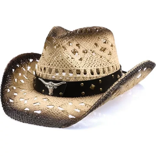 Amazon's Cross-Border Bestseller, Classic European and American Hollow-Out Western Cowboy Straw Hat, Fashionable Paper Straw Woven Cowboy Hat for Men and Women