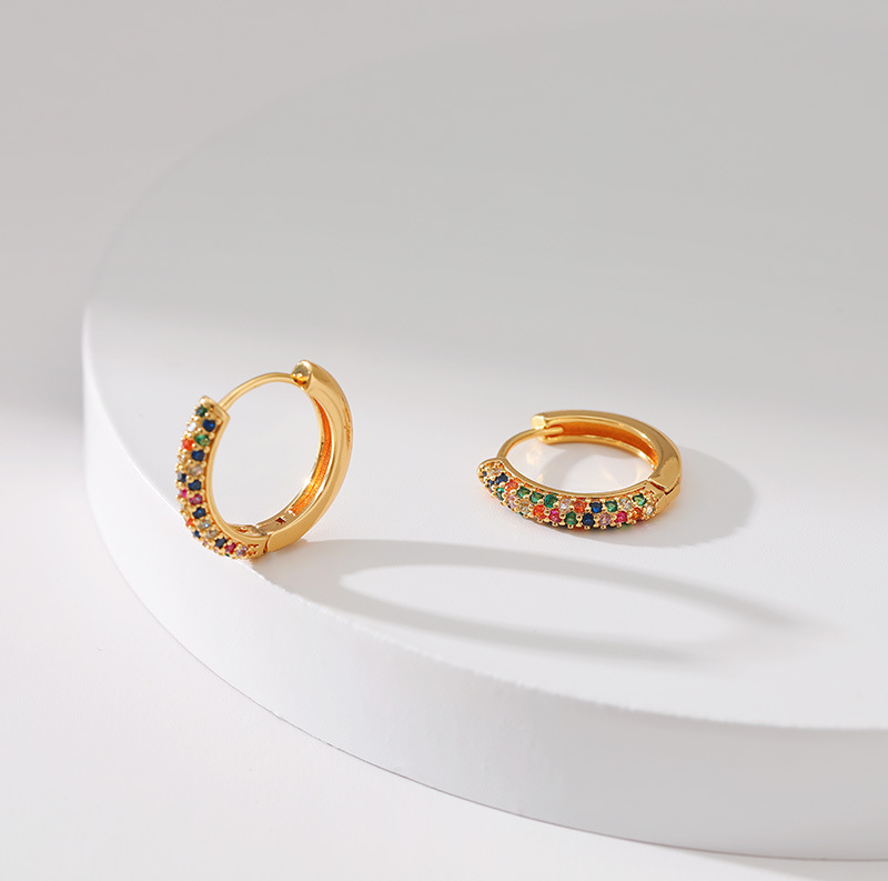 Retro Geometric Copper Inlay Zircon Hoop Earrings 1 Pair