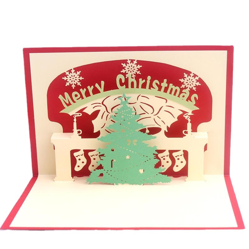 厂家供应圣诞3D立体贺卡激光雕刻圣诞壁炉贺卡定做 圣诞纪念卡片|ms