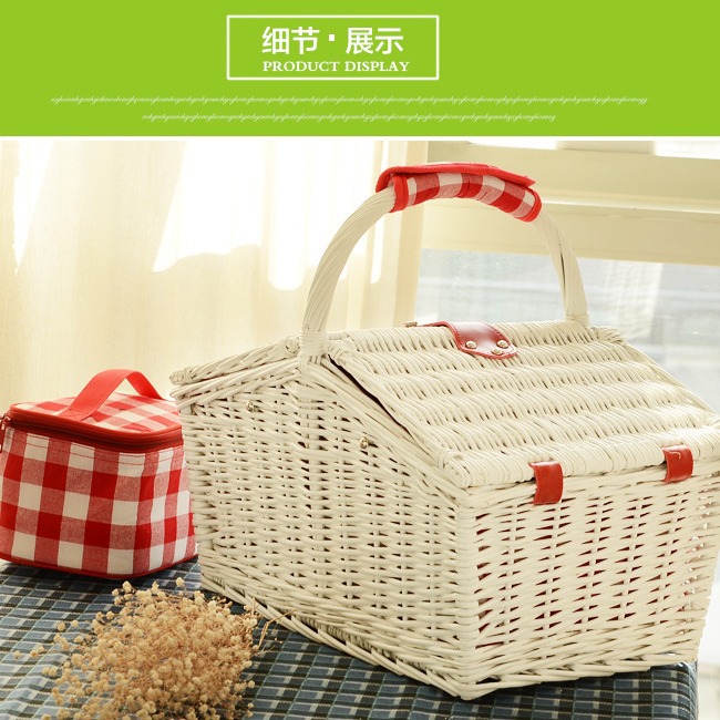Fábrica de punto de mano mano de sauce acompañado de cestas de regalo con cubierta de cestas de almacenamiento de caña con cubierta de mesa de primavera cesta de picnic