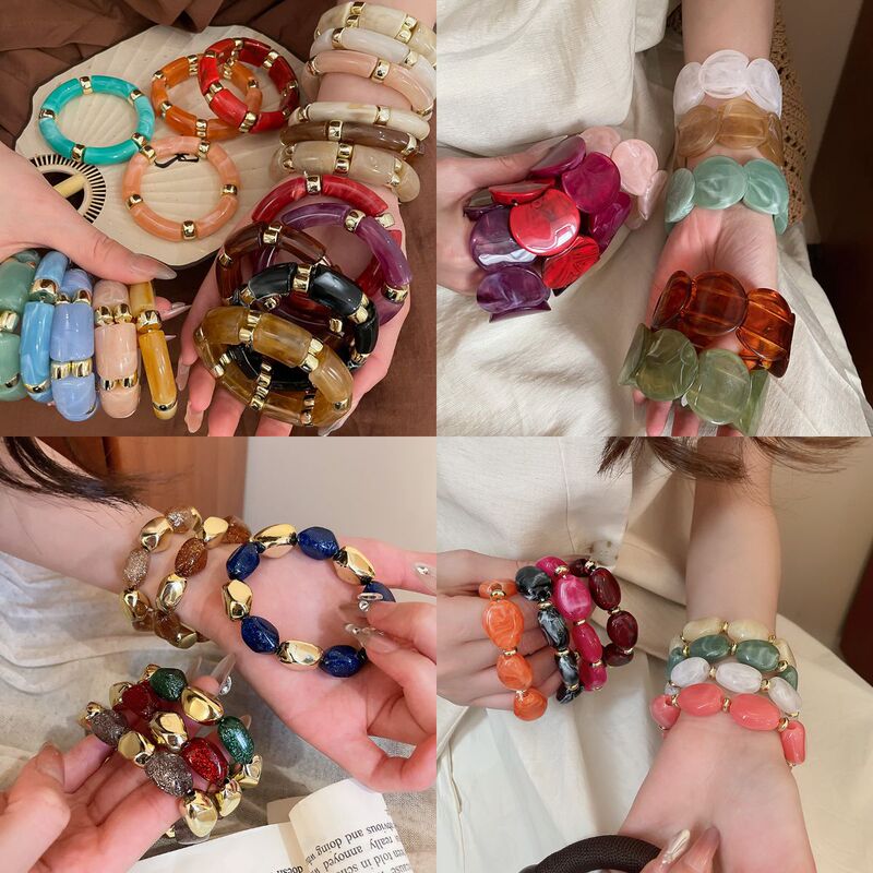 Acrylic Smudged Round Stitching Bracelet Light Luxury High-End Bracelet European and American Cross-Border Niche Exaggerated Hand Jewelry Wholesale Acrylic Smudged Round Stitching Bracelet Light Luxury High-End Bracelet European and American Cross-Border Niche Exaggerated Hand Jewelry Wholesale