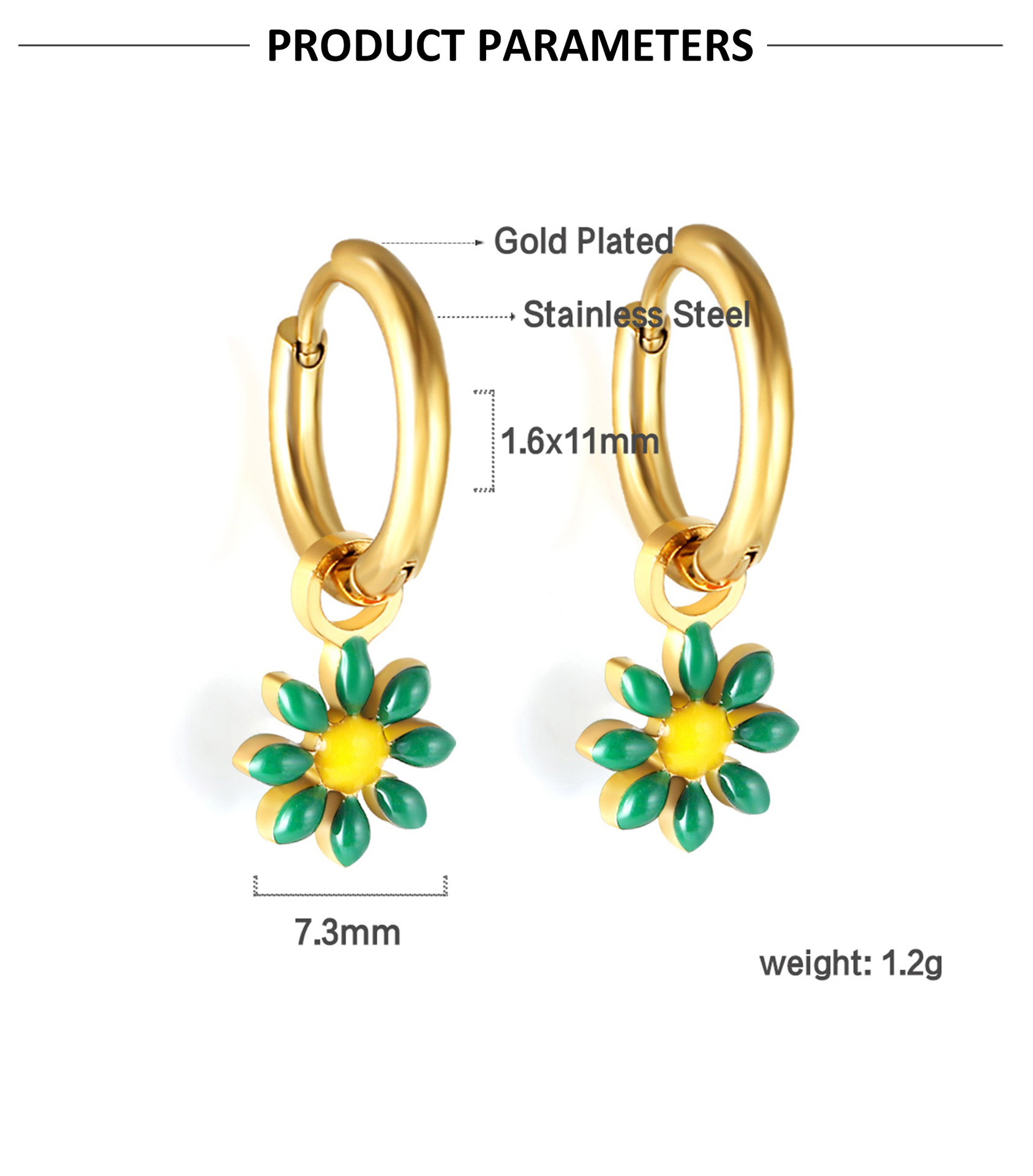 Charm Sleeper Hoop Earrings, Drop Earrings Classification 1 Pair Simple Style Classic Style Daisy Plating 304 Stainless Steel Drop Earrings